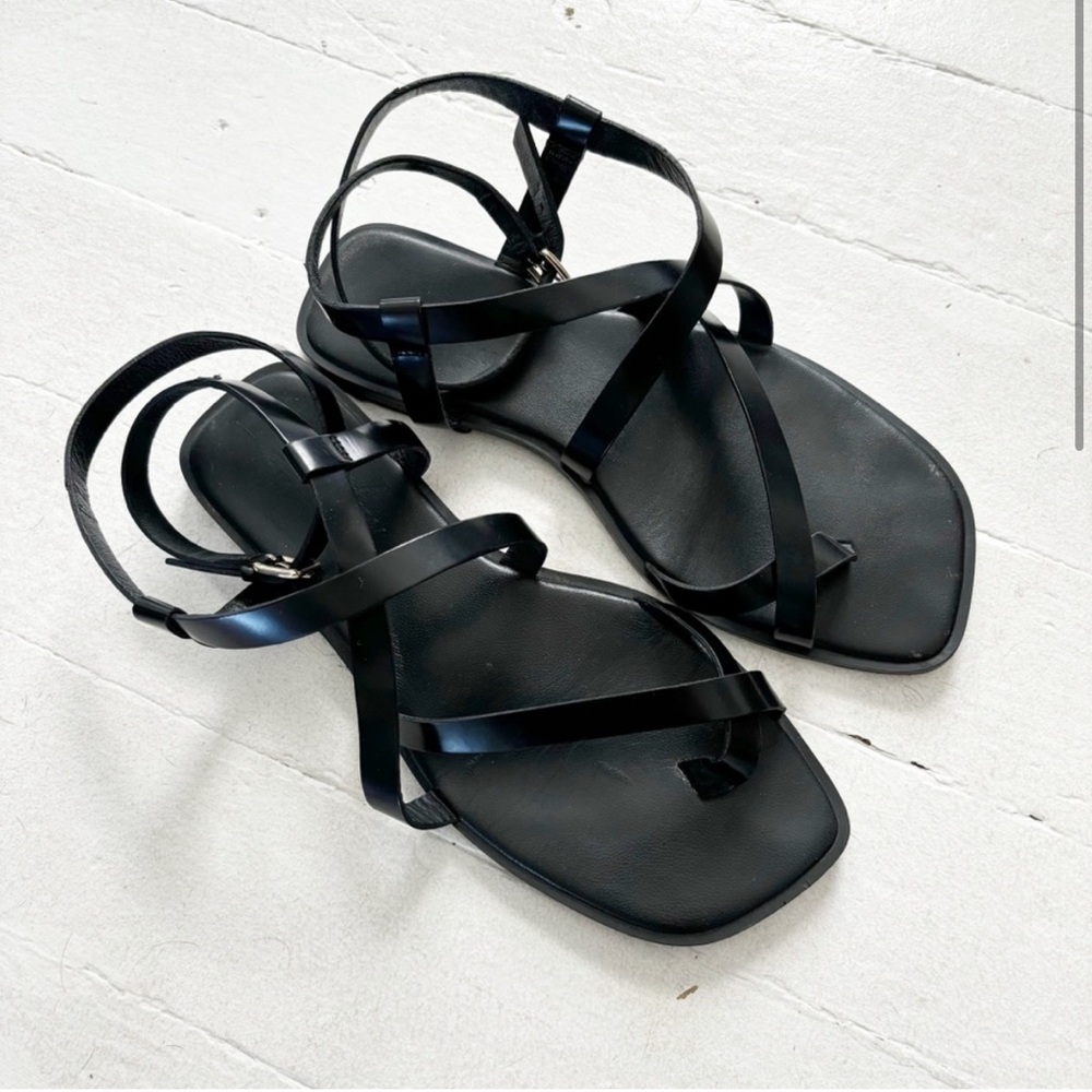 Matteau A.Emery Black Leather Wrap Strap Evia Sandals Size 38